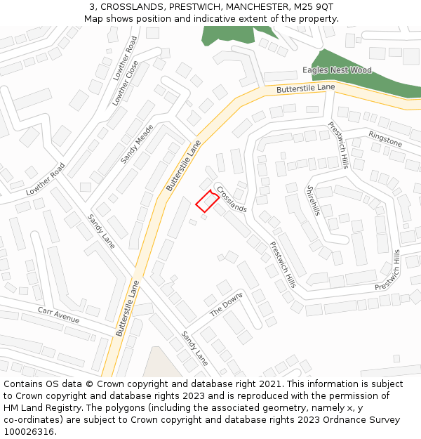 3, CROSSLANDS, PRESTWICH, MANCHESTER, M25 9QT: Location map and indicative extent of plot