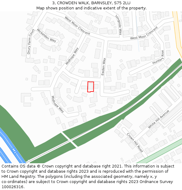 3, CROWDEN WALK, BARNSLEY, S75 2LU: Location map and indicative extent of plot