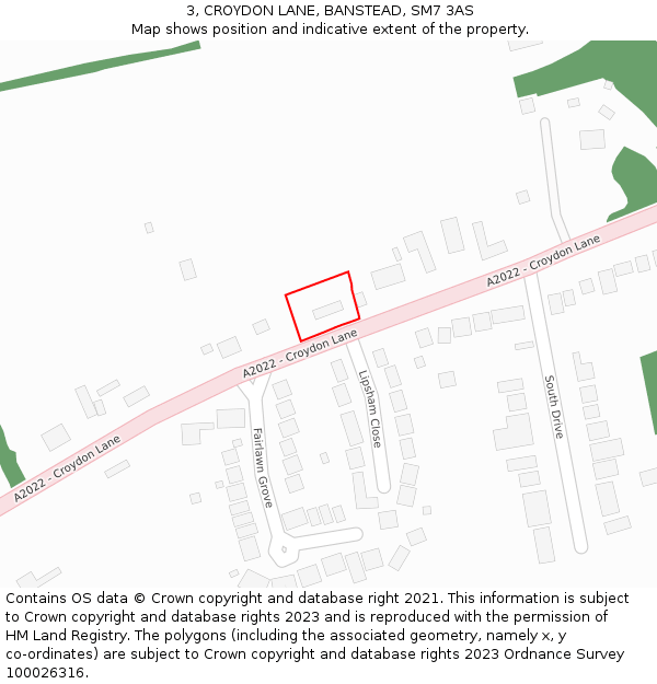 3, CROYDON LANE, BANSTEAD, SM7 3AS: Location map and indicative extent of plot