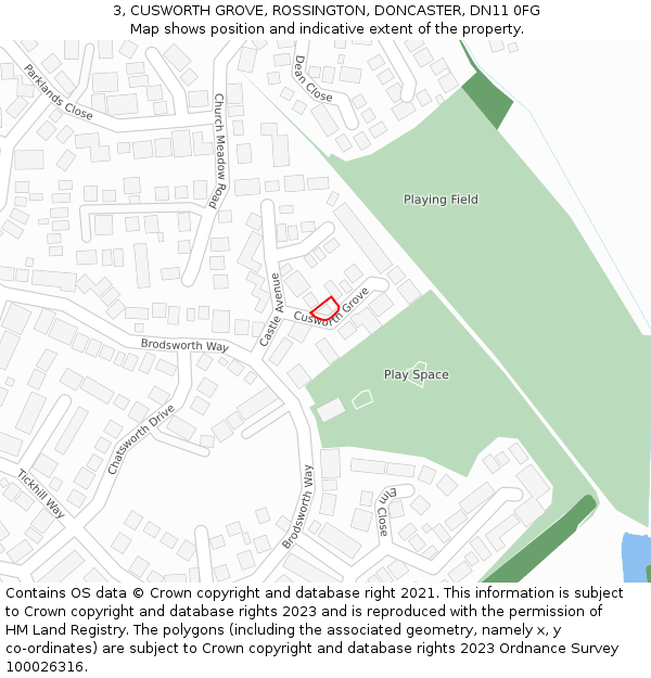 3, CUSWORTH GROVE, ROSSINGTON, DONCASTER, DN11 0FG: Location map and indicative extent of plot