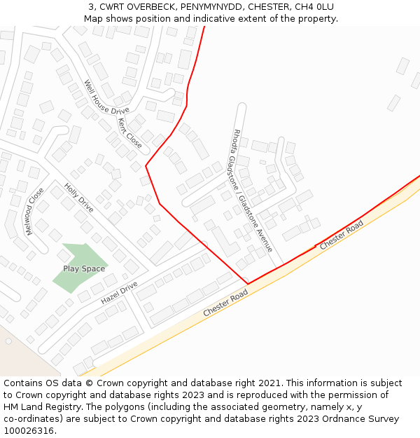 3, CWRT OVERBECK, PENYMYNYDD, CHESTER, CH4 0LU: Location map and indicative extent of plot