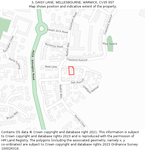 3, DAISY LANE, WELLESBOURNE, WARWICK, CV35 9ST: Location map and indicative extent of plot