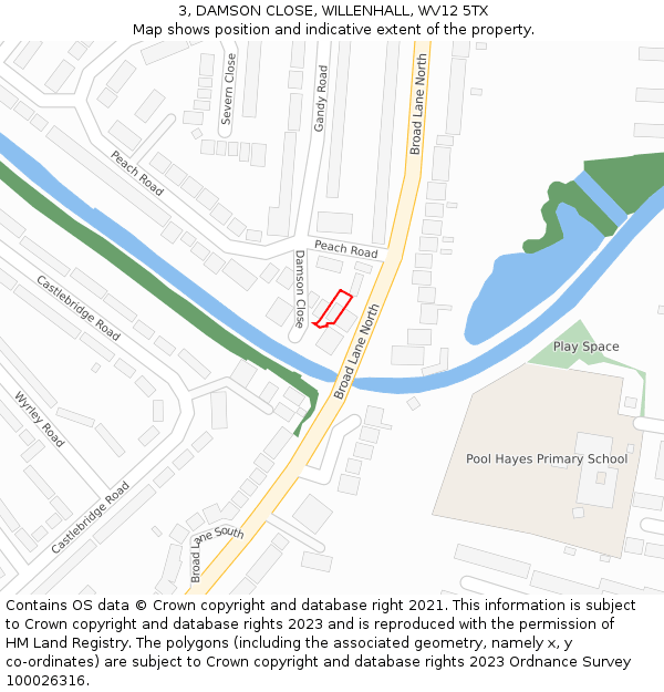 3, DAMSON CLOSE, WILLENHALL, WV12 5TX: Location map and indicative extent of plot