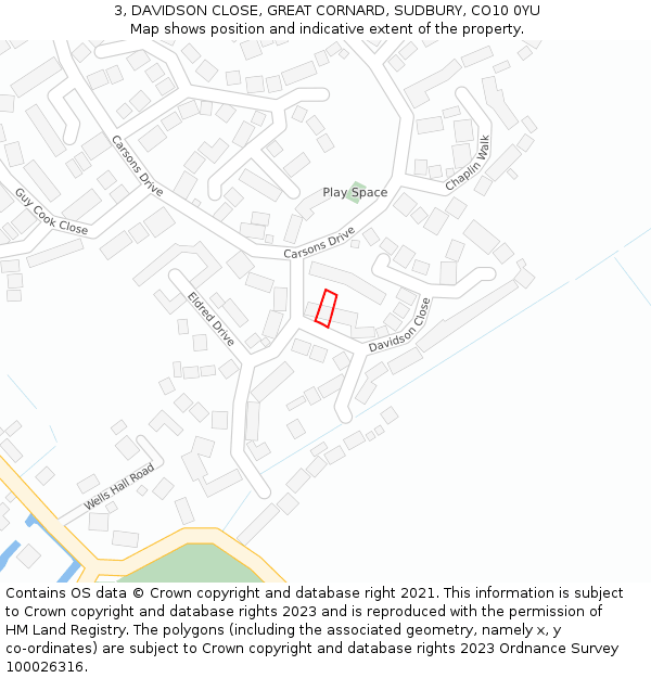 3, DAVIDSON CLOSE, GREAT CORNARD, SUDBURY, CO10 0YU: Location map and indicative extent of plot