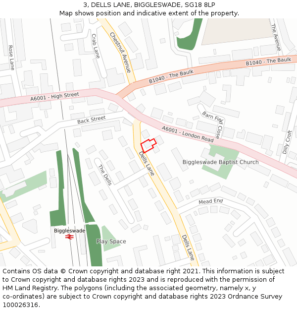 3, DELLS LANE, BIGGLESWADE, SG18 8LP: Location map and indicative extent of plot