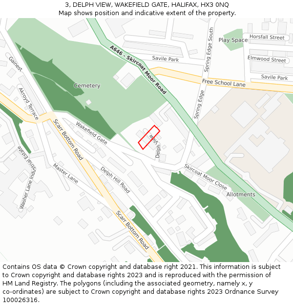 3, DELPH VIEW, WAKEFIELD GATE, HALIFAX, HX3 0NQ: Location map and indicative extent of plot