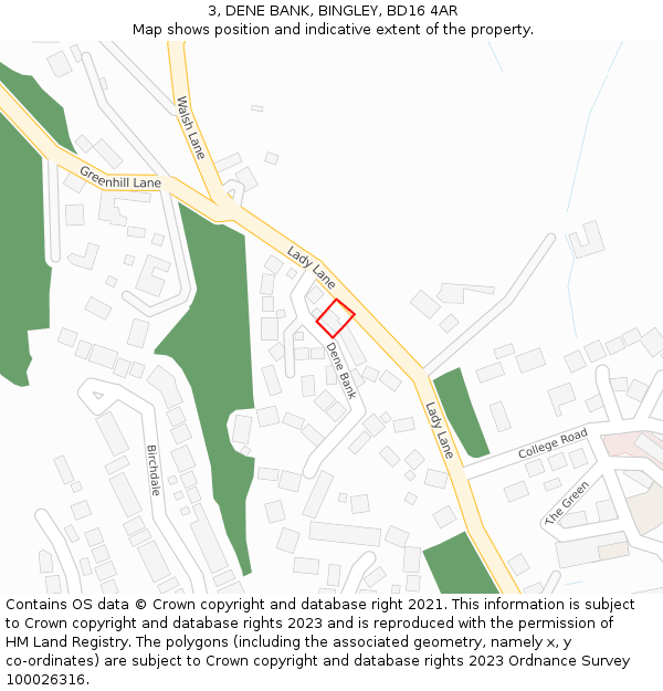 3, DENE BANK, BINGLEY, BD16 4AR: Location map and indicative extent of plot