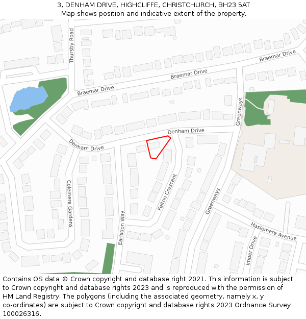 3, DENHAM DRIVE, HIGHCLIFFE, CHRISTCHURCH, BH23 5AT: Location map and indicative extent of plot