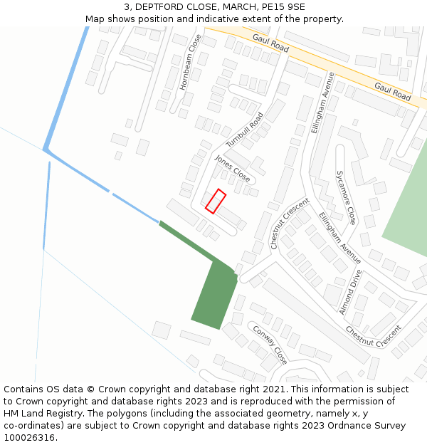 3, DEPTFORD CLOSE, MARCH, PE15 9SE: Location map and indicative extent of plot