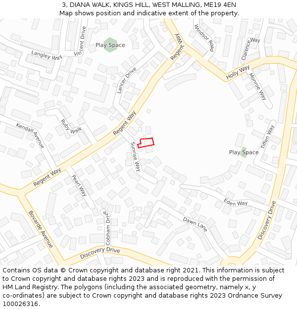 3, DIANA WALK, KINGS HILL, WEST MALLING, ME19 4EN: Location map and indicative extent of plot