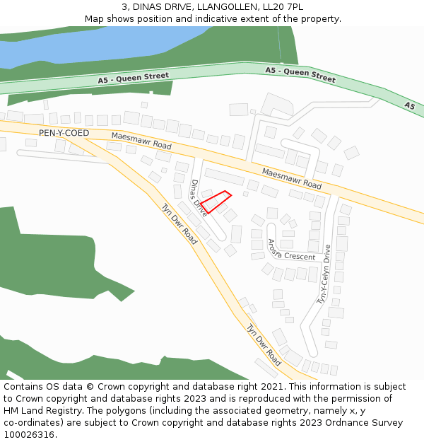 3, DINAS DRIVE, LLANGOLLEN, LL20 7PL: Location map and indicative extent of plot