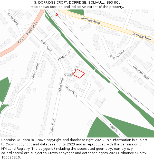 3, DORRIDGE CROFT, DORRIDGE, SOLIHULL, B93 8QL: Location map and indicative extent of plot