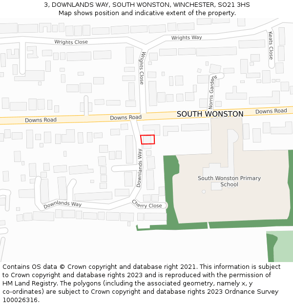 3, DOWNLANDS WAY, SOUTH WONSTON, WINCHESTER, SO21 3HS: Location map and indicative extent of plot