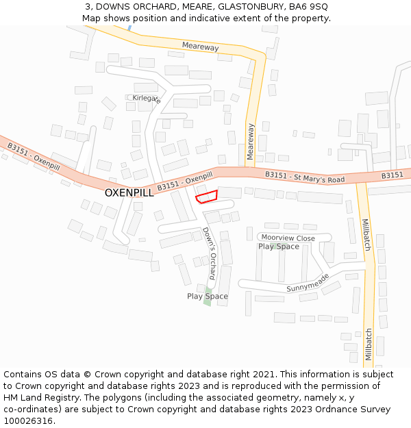 3, DOWNS ORCHARD, MEARE, GLASTONBURY, BA6 9SQ: Location map and indicative extent of plot