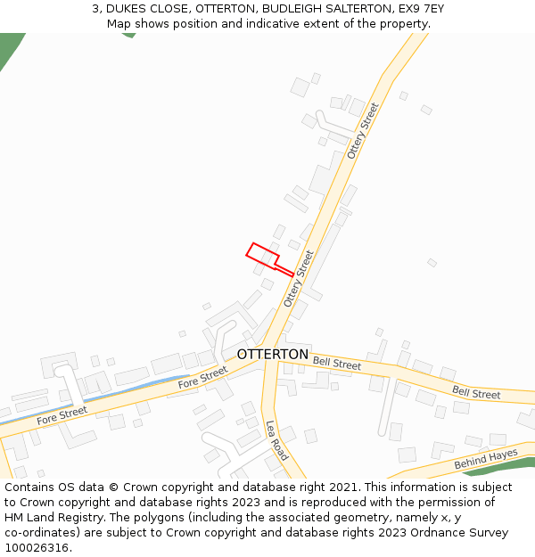 3, DUKES CLOSE, OTTERTON, BUDLEIGH SALTERTON, EX9 7EY: Location map and indicative extent of plot