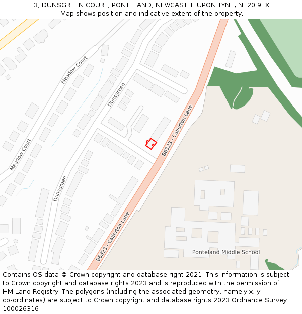 3, DUNSGREEN COURT, PONTELAND, NEWCASTLE UPON TYNE, NE20 9EX: Location map and indicative extent of plot