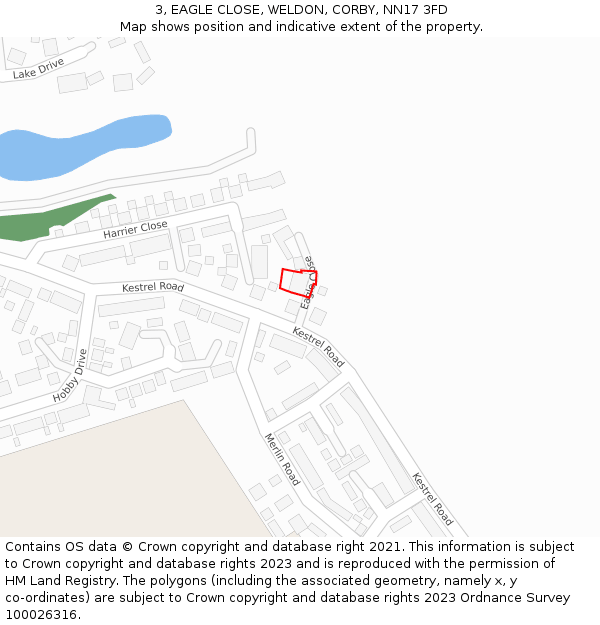 3, EAGLE CLOSE, WELDON, CORBY, NN17 3FD: Location map and indicative extent of plot