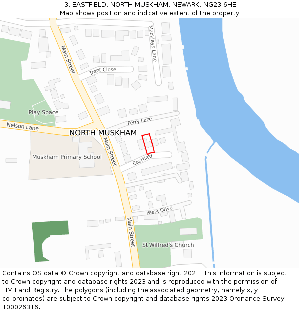 3, EASTFIELD, NORTH MUSKHAM, NEWARK, NG23 6HE: Location map and indicative extent of plot