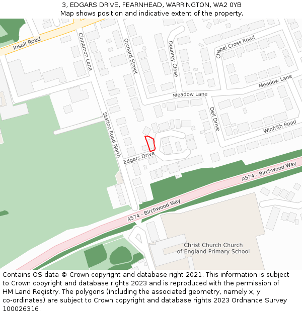 3, EDGARS DRIVE, FEARNHEAD, WARRINGTON, WA2 0YB: Location map and indicative extent of plot