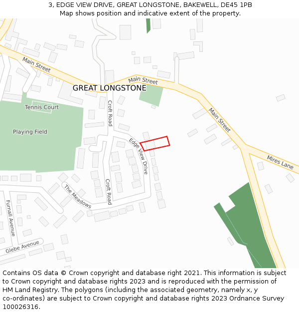 3, EDGE VIEW DRIVE, GREAT LONGSTONE, BAKEWELL, DE45 1PB: Location map and indicative extent of plot