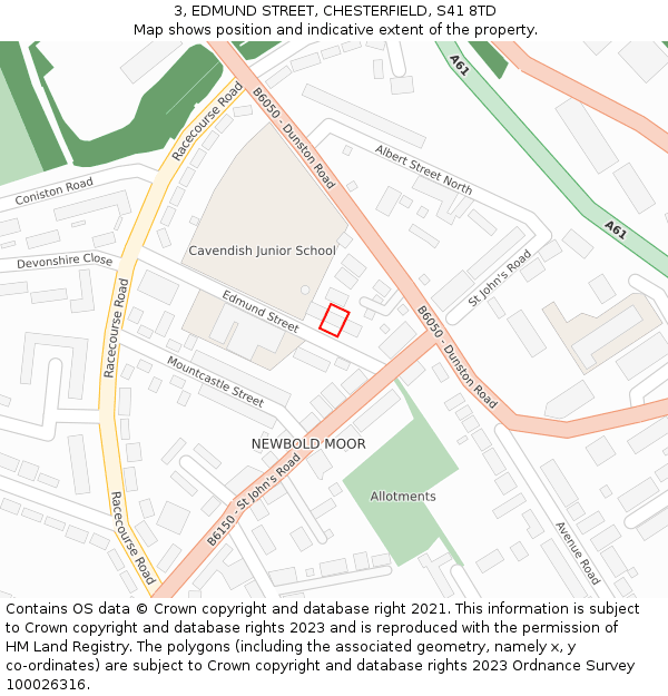 3, EDMUND STREET, CHESTERFIELD, S41 8TD: Location map and indicative extent of plot