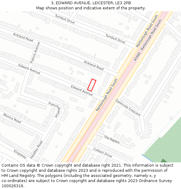 3, EDWARD AVENUE, LEICESTER, LE3 2PB: Location map and indicative extent of plot