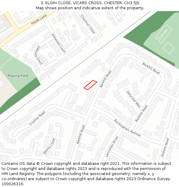 3, ELGIN CLOSE, VICARS CROSS, CHESTER, CH3 5JS: Location map and indicative extent of plot