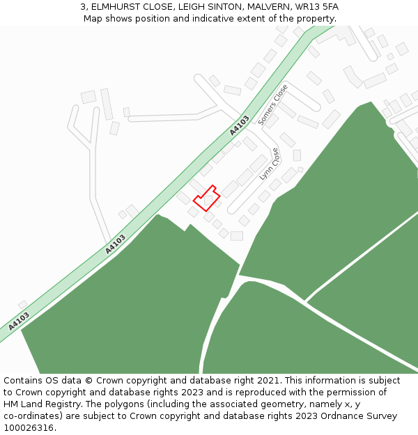 3, ELMHURST CLOSE, LEIGH SINTON, MALVERN, WR13 5FA: Location map and indicative extent of plot