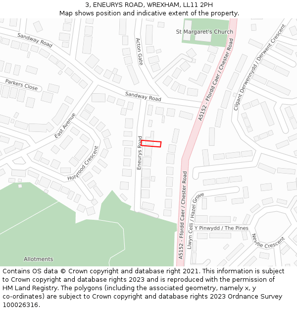 3, ENEURYS ROAD, WREXHAM, LL11 2PH: Location map and indicative extent of plot