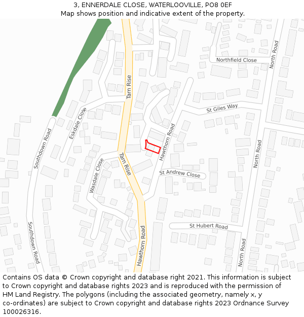 3, ENNERDALE CLOSE, WATERLOOVILLE, PO8 0EF: Location map and indicative extent of plot