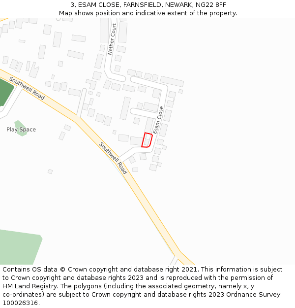 3, ESAM CLOSE, FARNSFIELD, NEWARK, NG22 8FF: Location map and indicative extent of plot