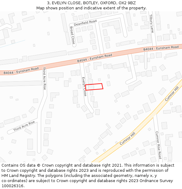 3, EVELYN CLOSE, BOTLEY, OXFORD, OX2 9BZ: Location map and indicative extent of plot