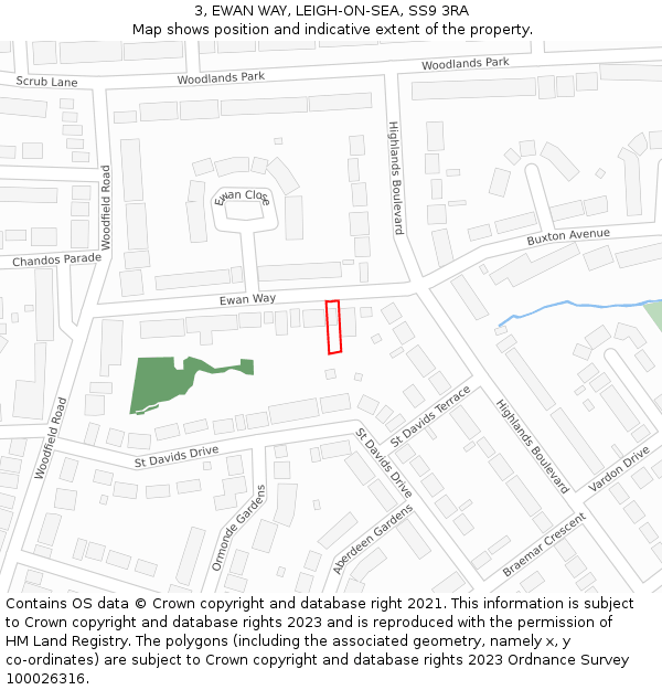 3, EWAN WAY, LEIGH-ON-SEA, SS9 3RA: Location map and indicative extent of plot