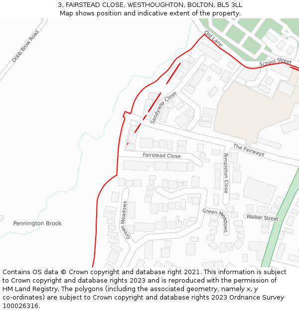 3, FAIRSTEAD CLOSE, WESTHOUGHTON, BOLTON, BL5 3LL: Location map and indicative extent of plot