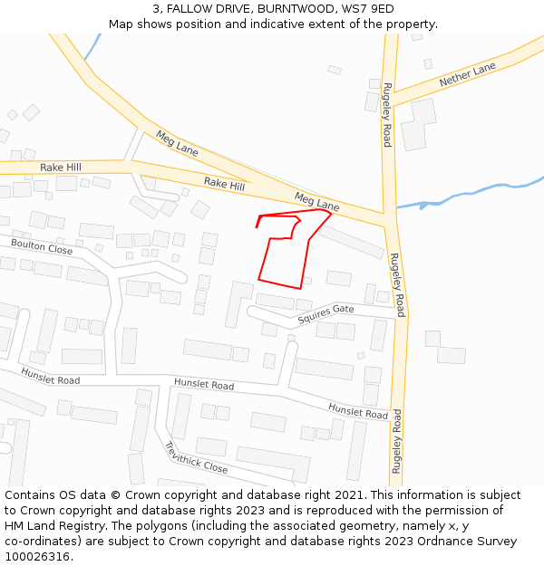 3, FALLOW DRIVE, BURNTWOOD, WS7 9ED: Location map and indicative extent of plot