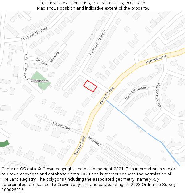 3, FERNHURST GARDENS, BOGNOR REGIS, PO21 4BA: Location map and indicative extent of plot