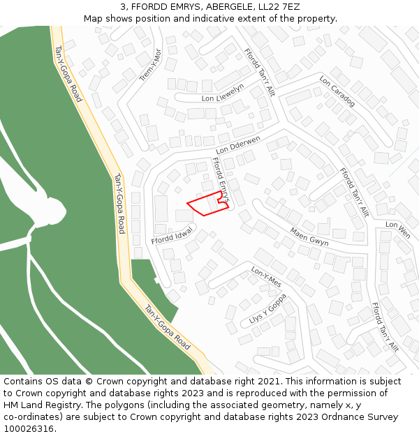 3, FFORDD EMRYS, ABERGELE, LL22 7EZ: Location map and indicative extent of plot