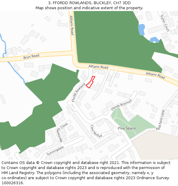 3, FFORDD ROWLANDS, BUCKLEY, CH7 3DD: Location map and indicative extent of plot