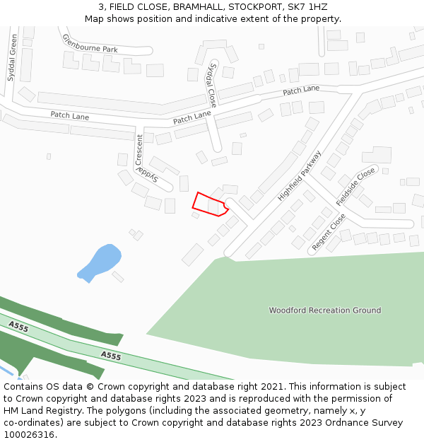 3, FIELD CLOSE, BRAMHALL, STOCKPORT, SK7 1HZ: Location map and indicative extent of plot