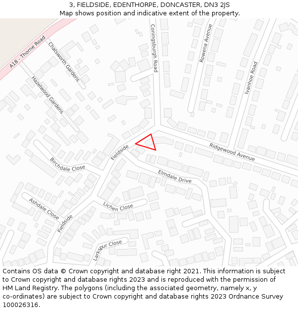 3, FIELDSIDE, EDENTHORPE, DONCASTER, DN3 2JS: Location map and indicative extent of plot