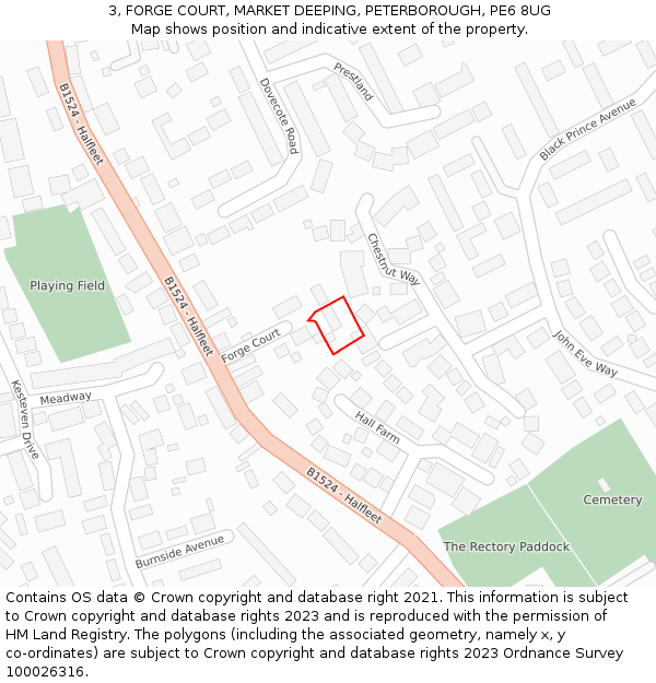 3, FORGE COURT, MARKET DEEPING, PETERBOROUGH, PE6 8UG: Location map and indicative extent of plot