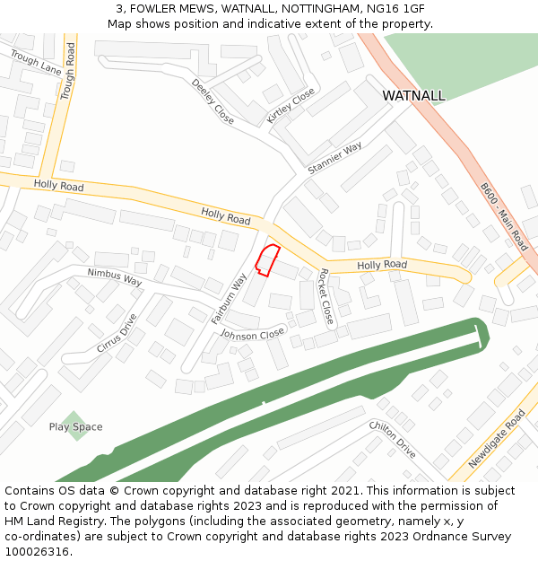 3, FOWLER MEWS, WATNALL, NOTTINGHAM, NG16 1GF: Location map and indicative extent of plot