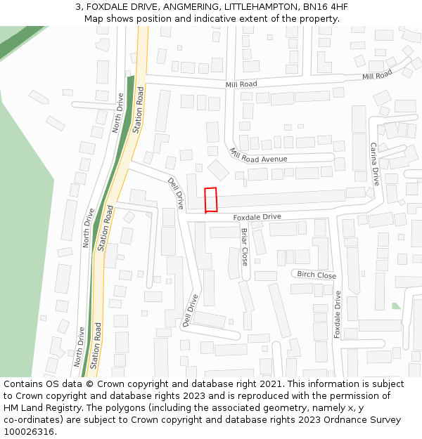 3, FOXDALE DRIVE, ANGMERING, LITTLEHAMPTON, BN16 4HF: Location map and indicative extent of plot