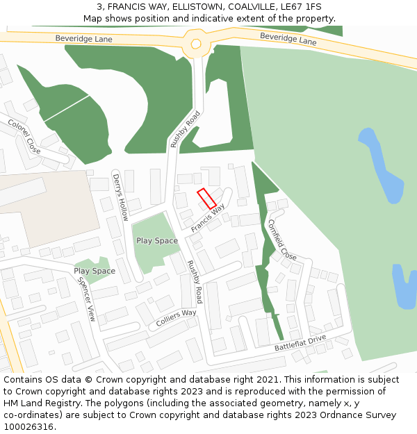 3, FRANCIS WAY, ELLISTOWN, COALVILLE, LE67 1FS: Location map and indicative extent of plot