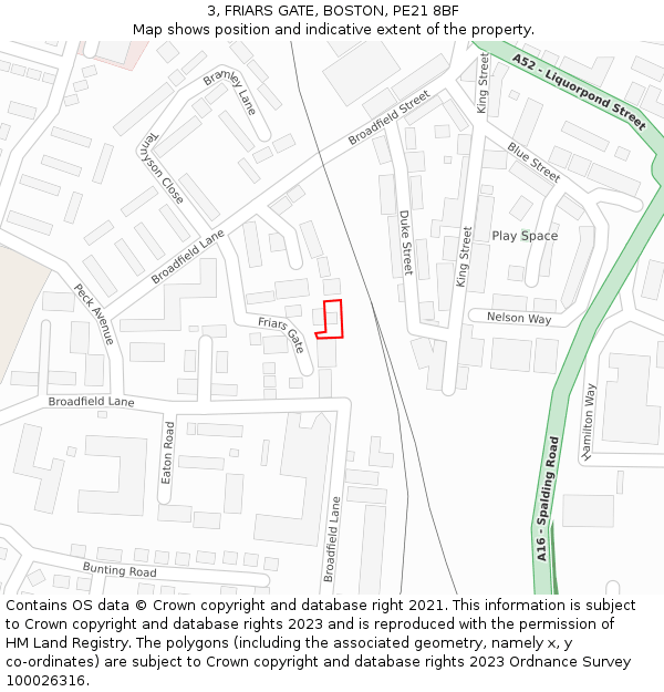 3, FRIARS GATE, BOSTON, PE21 8BF: Location map and indicative extent of plot