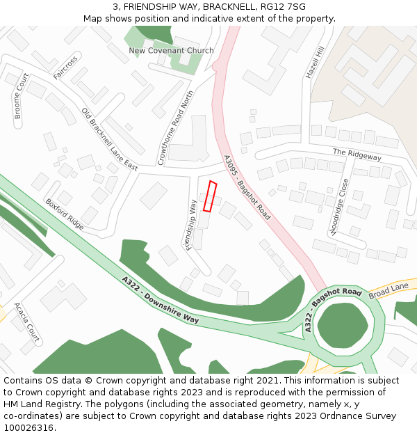 3, FRIENDSHIP WAY, BRACKNELL, RG12 7SG: Location map and indicative extent of plot