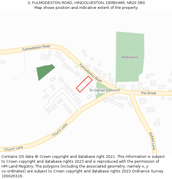 3, FULMODESTON ROAD, HINDOLVESTON, DEREHAM, NR20 5BS: Location map and indicative extent of plot