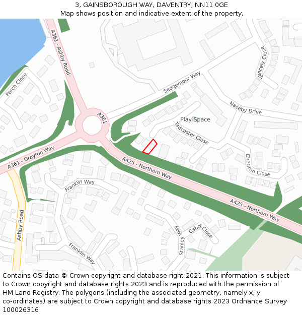 3, GAINSBOROUGH WAY, DAVENTRY, NN11 0GE: Location map and indicative extent of plot