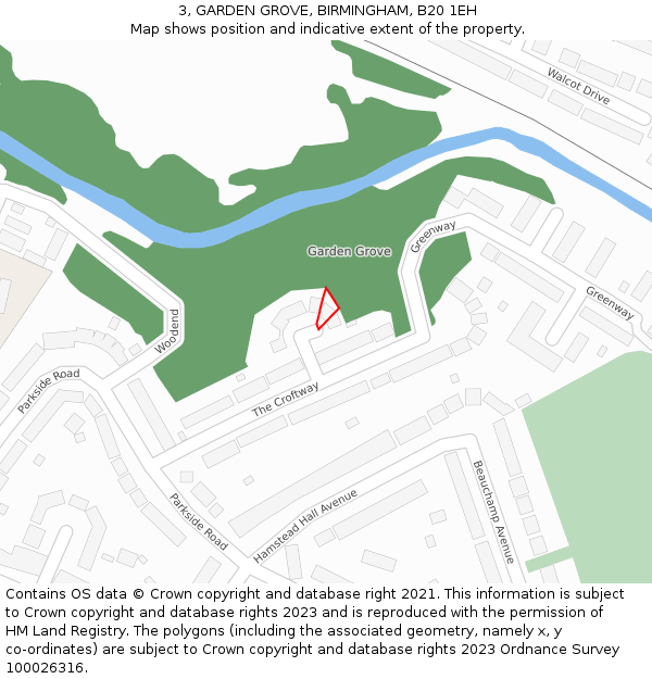 3, GARDEN GROVE, BIRMINGHAM, B20 1EH: Location map and indicative extent of plot