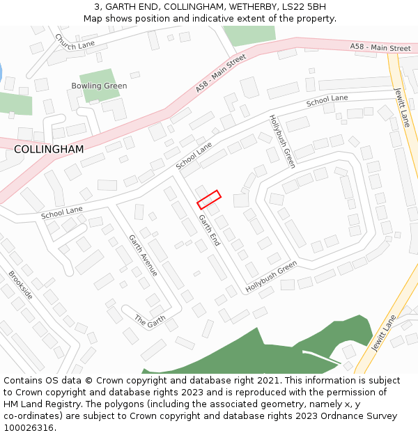 3, GARTH END, COLLINGHAM, WETHERBY, LS22 5BH: Location map and indicative extent of plot